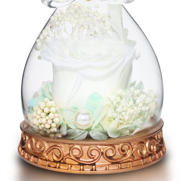 Real Preserved Rose Guardian Angel Glass Dome Copper Plated Base with LED Light - Picture 10 of 13